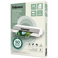 Fellowes A4 Recycled Laminating Pouches, 160 Microns, Matt, Pack of 100