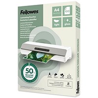 Fellowes A4 Recycled Laminating Pouches, 160 Microns, Glossy, Pack of 100