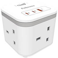 Fellowes Power Cube 3x230v 1xUSB-A 2x USB-C Socket 2m Cable White -
