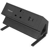 Fellowes Power Desk Type G Clamp Fit 1x230v 1xUSB-A 1x USB-C Socket 2m Cable Black -