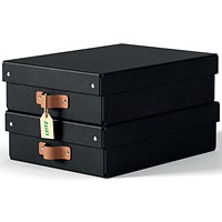 Leitz Puro Storage Box with Lid Medium Low 8L Black 100% Recycled Card Pack of 2 -