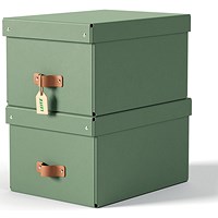 Leitz Puro Storage Box with Lid Medium 17L Green 100% Recycled Card Pack of 2 -