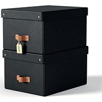 Leitz Puro Storage Box with Lid Medium 17L Black 100% Recycled Card Pack of 2 -