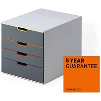 Durable Varicolor 4 Drawer Set, Colour Coded Desktop Storage, Multi-Coloured
