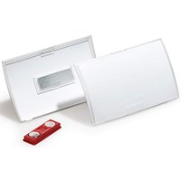 Durable Click Fold Magnet Name Tag Badge Holders + Inserts, 40x75mm, Pack of 10