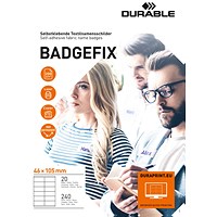 Durable Badgefix Self Adhesive Name Tags for Clothing, 46x105mm, 240 Badges Durable Badgefix Self Adhesive Name Tags for Clothing, 46x105mm, 240 Badges