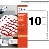 Avery Printable Inserts 85mm x 54mm All Printer Types 100 Inserts/10 Sheets (Pack 100 Inserts) - 8554