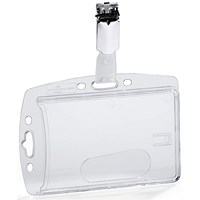 Durable Enclosed ID card Holder with Clip for 1 Card, 54x87mm, Clear, Pack of 10