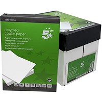 5 Star A4 Recycled Copier Paper, White, 80gsm, Box (5 x 500 Sheets)