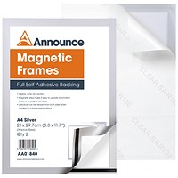 Announce Magnetic Frame, A4, Silver, Pack of 2