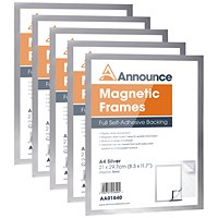 Announce Magnetic Frame A4 Silver (Pack of 5)