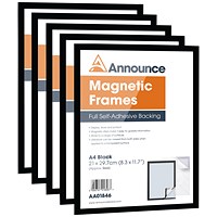 Announce Magnetic Frame, A4, Black, Pack of 5