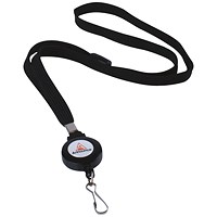 Announce Textile Lanyard with Badge Reel, 440mm, Black, Pack of 10