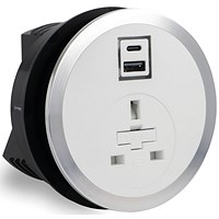 In Desk Power Module, 1xUK Socket 1xUSB A+C PD 35W Charger, White