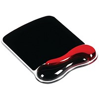 Kensington Duo Gel Wave Mouse Mat, With Wrist Rest, Black and Red