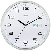 Acctim Supervisor Wall Clock with Date, 320mm Diameter, Chrome, White Acctim Supervisor Wall Clock with Date, 320mm Diameter, Chrome, White
