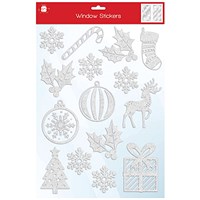 Giftmaker Flock Window Xmas Stickers White Pack of 24