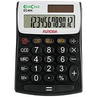 Aurora EcoCalc Desktop Calculator, 12 Digit, Solar Powered, Recycled, Black
