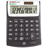 Aurora Black /White 12-Digit Desk Calculator EC707