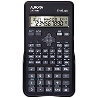 Aurora Black 2-Line Scientific Calculator (2 line display shows both sum and answer) AX582BL