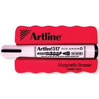 Artline Grooved Magentic Eraser Red with Artline Eco-Green Whiteboard Marker Black (Pack of 6) ERT-M