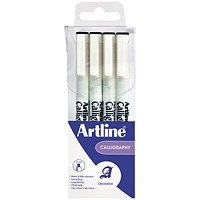Artline Calligraphy Pen Set, Assorted Width, Black, Pack of 4