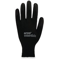 Arco Essentials Black PU-Coated Nylon Work Gloves Pairs 8 (Pack of 12)