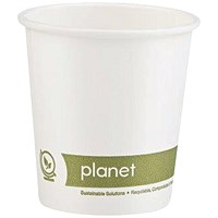 Planet Single Wall Plastic-Free Hot Cup, 113ml, White, Pack of 50