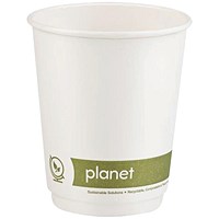 Planet Double Wall Plastic-Free Cups, 227ml, White, Pack of 25