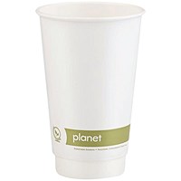 Planet Double Wall Plastic-Free Hot Cup, 454ml, White, Pack of 25