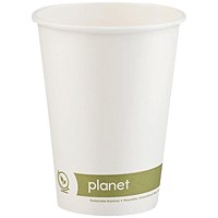 Planet Single Wall Plastic-Free Cups, 341ml, White, Pack of 50