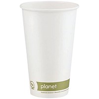 Planet Single Wall Plastic-Free Hot Cup, 454ml, White, Pack of 50