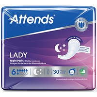 Attends Lady Sanitary Pads Size 6 Night (Pack of 30)
