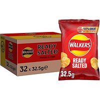 Walkers Ready Salted Crisps, 32.5g, Pack of 32