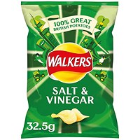 Walkers Salt & Vinegar Crisps, 32.5g, Pack of 32