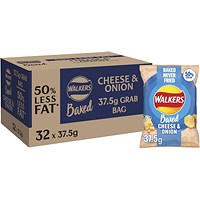 Walkers Oven Baked Cheese & Onion Crisps, 37.5g, Pack of 32