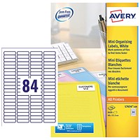 Avery Laser Labels, 84 Per Sheet, 46x11.1mm, White, 8400 Labels