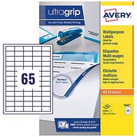 Avery Multi-Purpose Labels, 65 Per Sheet, 38.1x21.2mm, White, 6500 Labels