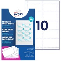 Avery Print Badge Insert Refills 90x54mm White Pack of 200 L4727-20