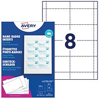 Avery Printable Badge Insert Refill 90x60mm White Pack of 160 L4728-20