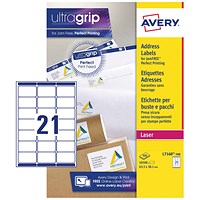 Avery L7160-500 Laser Labels, 21 Per Sheet, 63.5x38.1mm, White, 10500 Labels