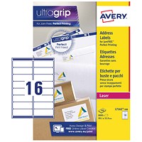 Avery L7162-500 Laser Labels, 16 Per Sheet, 99.1x33.9mm, White, 8000 Labels