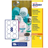 Avery L4852REV-25 Removable Labels, 8 Per Sheet, 63.5mm Diameter, White, 200 Labels