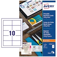 Avery 85mm x 54mm Business Cards, 10 Per Sheet, White, 200gsm, Pack of 250