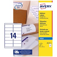 Avery Inkjet Labels, 14 Per Sheet, 99.1x38.1mm, White, 350 Labels