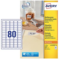 Avery Laser Labels, 80 Per Sheet, 35.6x16.9mm, White, 2000 Labels