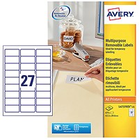 Avery L4737REV-25 Removable Laser Labels, 27 per Sheet, 63.5x29.6mm, White, 675 Labels