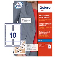 Avery J4785-15 Self-Adhesive Name Badges, 10 Per Sheet, 80x50mm, 150 Labels