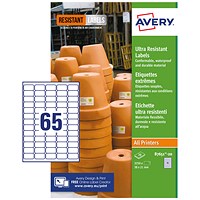 Avery B7651-20 Ultra Resistant Labels, 65 Per Sheet, 38x21mm, 1300 Labels