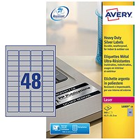 Avery L6009-20.UK Heavy Duty Laser Labels, 48 per Sheet, 45.7x21.2mm, Silver, 960 Labels